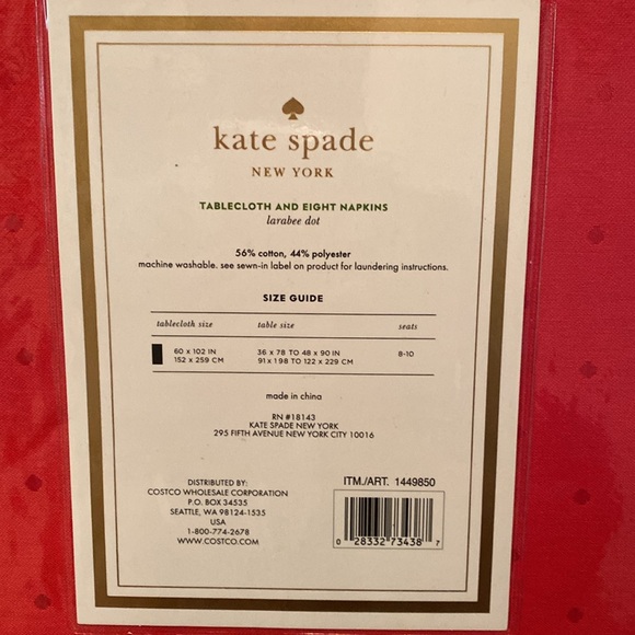 Kate Spade9 Piece Tablecloth & Napkins NIB - Picture 5 of 5